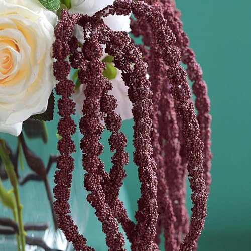 Efavormart Pack of 2 | 36-Inch Burgundy Amaranthus Artificial Flower Stems with Ivy Leaves, Realistic Cascading Faux Flowers for Wedding Arches and Tall Vases