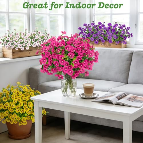 Roberly 20 Bundles Artificial Flowers for Outdoors, Fake Silk Flowers with Plastic Eucalyptus Greenery Stems Realistic Faux Plants for Spring Summer Porch Patio Yard Garden Home Decor, Mixed Color - color: Mixed Color