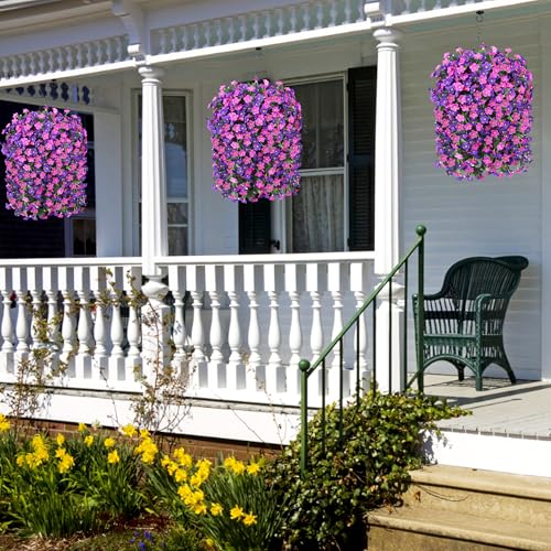 Artificial Fake Hanging Flowers Plants for Outdoor Spring Summer Decoration, 2PCS Faux Silk Daisy Flower Look Real UV Resistant Orchid Vine for Home Outside Garden Wall Indoor(Dark Purple and Fuchsia) - color: Dark Purple and Fuchsia