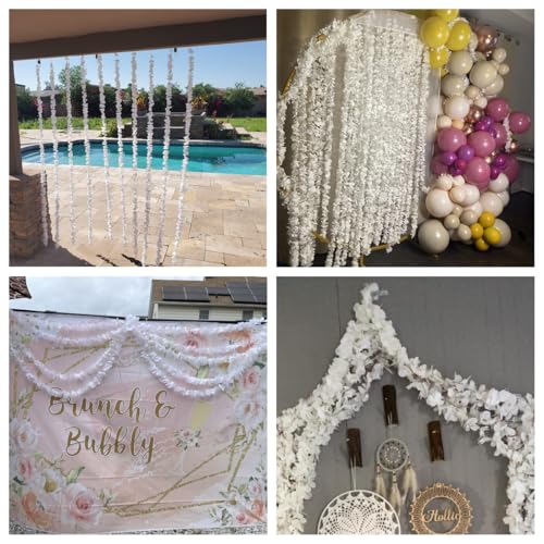 GPARK 10 Pack 6.5 Feet / 78 inch Wisteria Artificial Fake Hanging Flowers Silk Vine Ratta Plants Leaf Garland for Home Wedding Party Garden Outdoor Greenery Wall Decoration White