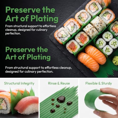 Kichvoe 2000pcs Plastic Baran Sushi Grass – Artificial Green Baran Garnish for Sushi, Bento, Sashimi – Food Separator for Restaurants, Takeout & Catering – 2.95" x 1.81" Food-Safe Resin | Kichvoe Sushi Baran Divider Sushi Display Accessories Size:2.95 x 1