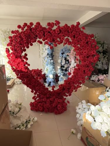 Heart-Shaped Rose Flower Arrangement - Floral Decor for Wedding Arch, Proposal, Party & Event Backdrops, Indoor Outdoor Use（Stand NOT Included） (red) - color: red