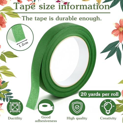 2 Roll Brown& Green Floral Tape 1/2" Width Flower Tape Florist Binding Tapes Waterproof Florals Tapes for Fresh Flowers Bouquets Stem Wrapping and Floral Arrangement Supplies