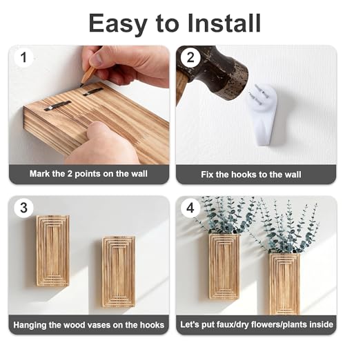 Wooden Wall Planter Vase, 2 Pack White Wood Hanging Vases with Fake Eucalyptus for Indoor Modern Boho Farmhouse Wall Art Decor for Home Indoor Kitchen Modern Farmhouse Bathroom - color: White With Eucalyptus