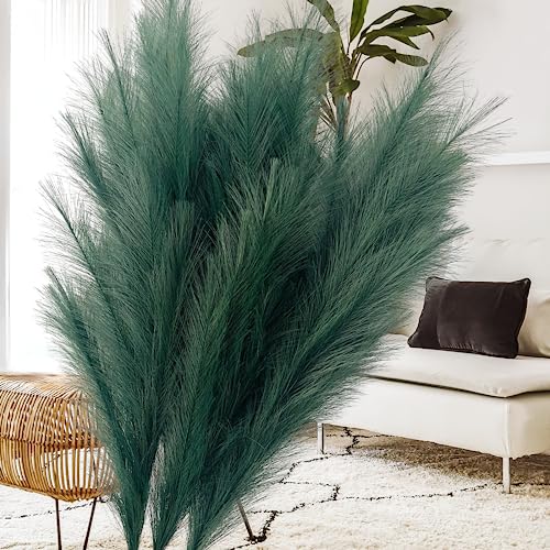 3 x Emerald Green Pampas Grass Stems, Large Feathers Decor Tall for Boho Accent Living Room Bedroom Hallway, Forest Emerald Green House Decor, Plumas para Decoraciones - color: Green
