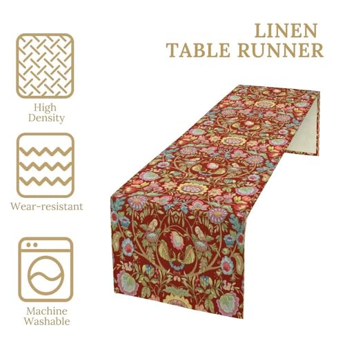 William Morris Style Plant Table Runner for Table Decor, Rustic Art Flower Vintage Daisy Botanical Printed for Kitchen Dining Room Living Room Farmhouse Party Holiday Decorate 13" x 36" - color: William Morris_10, size: 13"W x 36"L (Pack of 1)