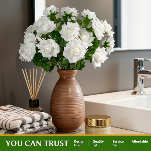 Artificial Flowers Artificial Roses Fake Roses 23.2In Long Stem Artificial Flowers for Tall Vase Silk Rose 20PCS Suitable for Wedding Party Decor Valentine's Day DIY Bouquet Spring,White - color: White