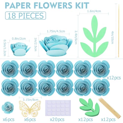 Mverse Light Blue Roses Artificial Flowers, Mini Paper Flower Crafts DIY Gift Decorations for Custom Shadow Box Frame, Graduation Cap, Cake Topper (18 Pieces, Light Blue) - color: 16- Light Blue
