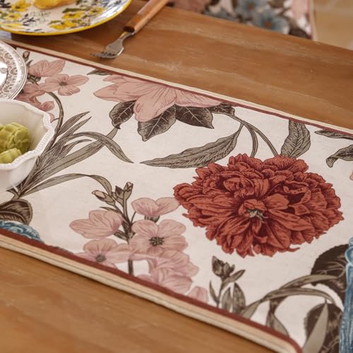 bilin gaier Linen Floral Table Runner 87 Inches Long,Vintage Rustic Farmhouse Blue and Red Flower Table Runners,Table Decoration for Coffee & Dining Table Home Party Kitchen.12 x87-Burgundyred - color: Burgundyred, size: 12"*87"