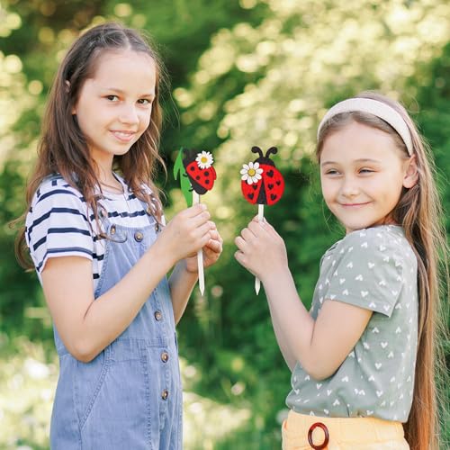TICIAGA Summer Ladybug Wooden Picks - 14PCS Cute Ladybug Insect Double-Sided Wooden Decorative Picks for Home Vase Filler, Farmhouse Garden Theme Floral Pick for Summer Party Spring Holiday Supplies - color: Ladybug