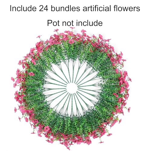 Ivydale Artificial Flowers for Outdoor 24 Bundles Fake Mums with Eucalyptus Leaves UV Resistant Silk Faux Daisy Flower Plant for Outside Home Porch Patio Window Box, Rose - color: Rose