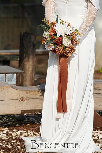 10 Inch Burnt Orange Bridal Bouquet,Fall Wedding Bouquet,Bride Bouquets for Wedding Ceremony Anniversary, Party and French Rustic Vintage Wedding,Artificial Flowers - color: Burnt Orange