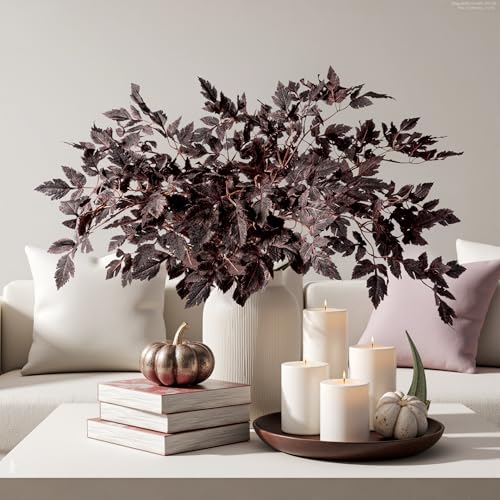 Ttranewsoo Artificial Cimicifuga Plant Leaf Fake Plants Fall Stems for vases Fake Leaves Silk Plants for Fall Decorations for Home Dining Table, Wedding, Fireplace Decorations 8PCS 23.6In（No vase） - color: 8pcs