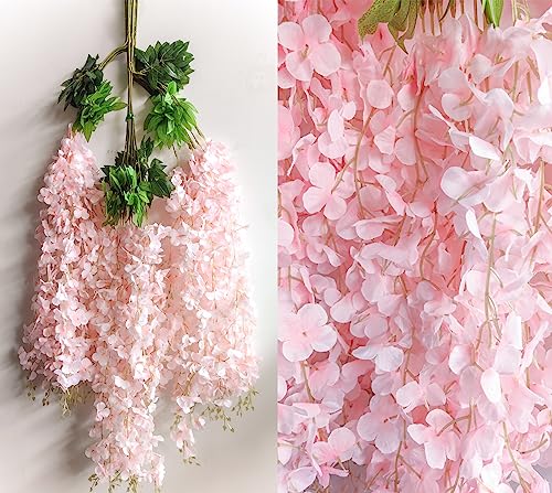 36pcs Artificial Wisteria Flowers 3.6 Feet/Piece Pink Dense Artificial Fake Wisteria Vine Ratta Hanging Garland Silk Flowers String Home Party Wedding Decor（Pink-Dense） - color: Pink, size: 36 PCS