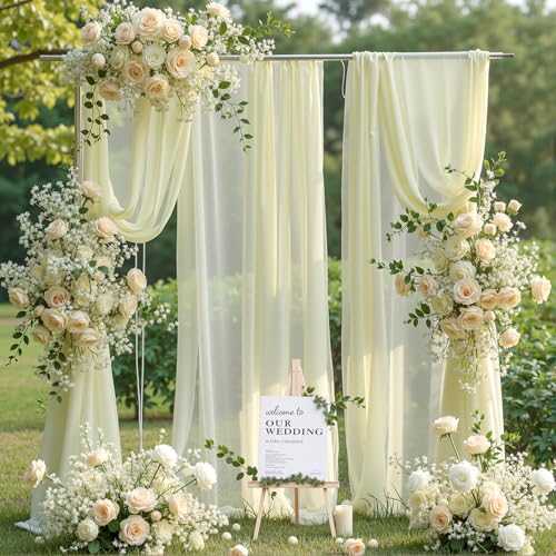 Wedding Arch Draping Fabric, 1 Panel 18FT Ivory Sheer Backdrop Curtain Chiffon Fabric Drapery Voile Scarf Draping Panels for Wedding Archway Ceremony Curtain Valance Party Decoration - color: Ivory Drapes Curtain, size: (1 Panel )6 Yards/18ft