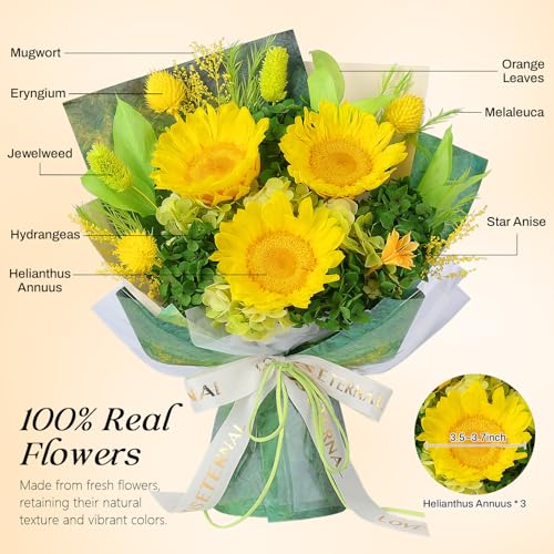 Preserved Sunflower Bouquet - Forever Flowers for Delivery, Long-Lasting Flower with Gift Box, Eternal flowers Bouquet, Mothers Day Gifts for Mom Grandma Wife, Anniversary Birthday Gifts for Women
