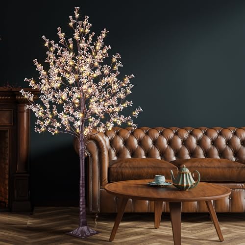 6FT Lighted Gypsophila Tree 176 LED Artificial Baby Breath Flowers Tree with Lights for Decor Inside and Outside Home Patio Wedding Festival Christmas Decoration Warm White - color: Pink