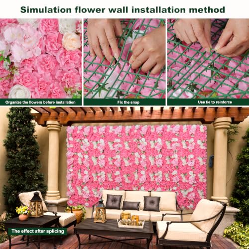 Flower Wall Backdrop 6 Piece of 16.5x16.5 Inch Artificial Floral Wall Panel Faux Silk Rose Decor Ideal for Wedding Celebrations, Festive Party Backdrops, and Home Decor-Rose Pink - color: Rose Pink, size: 16.5inch