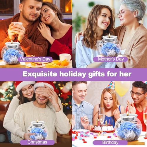Flowers for Delivery, Preserved Flower in Glass Dome with Scented Candle, Long Lasting Rose Gifts for Women Wife Girlfriend on Christmas Mothers Day Valentines Day Birthday (Blue) - color: Blue