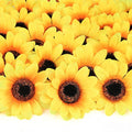 Mocoosy 100 Pcs Sunflowers Artificial Flower Heads, 2.8 Inch Fake Sunflowers Bulk, Yellow Silk Sun Flower Head Decorations DIY Floral Crafts Wedding Arrangement Baby Shower Party Home Decor