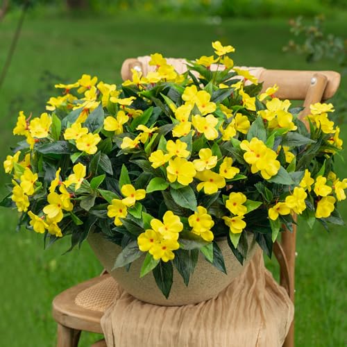 Uqueeten15.7” Fake Flowers Artificial Flowers for Outdoor,Silk Artificial Impatiens Bouquet Flowers for Outdoors，Spring Flowers Flores Artificiales para Decoracion Indoor Decor 8PCS(Yellow) - color: Yellow-8