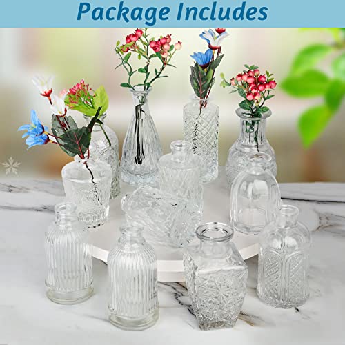Glass Vase Bud Vase in Bulk Set of 12，Small Vintage Flower Bottle Petite Glass Flower Vase for Floral Arrangements, Decorative Centerpiece,Table Decor,Home Wedding Party - color: Clear-12