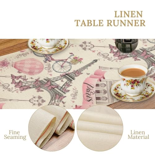 Pink Paris Eiffel Tower Table Runner, Eiffel Tower Dinner Runner for Farmhouse Kitchen Dining Table Holiday Party Decoration 13 x 36 Inch - color: Eiffel Tower_2, size: 13x36inch