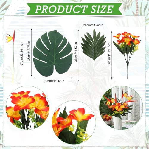 Hotop 4 Set/ 16 Pcs Artificial Tropical Flower Bouquets Bulk for Hawaii Centerpieces Bird of Paradise Lily Bouquet Permanent Flower Tropical Plant Party Office Home Decor (Sunset Red) - color: Sunset Red