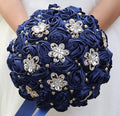 Sharebeauty 9.4" Handmade Satin Rose Bridal Bouquet Toss Round Wedding Bouquet Throw Toss Artificial Flower Bunch Navy Blue - color: 809a Navy Blue, size: 9.4"/24cm