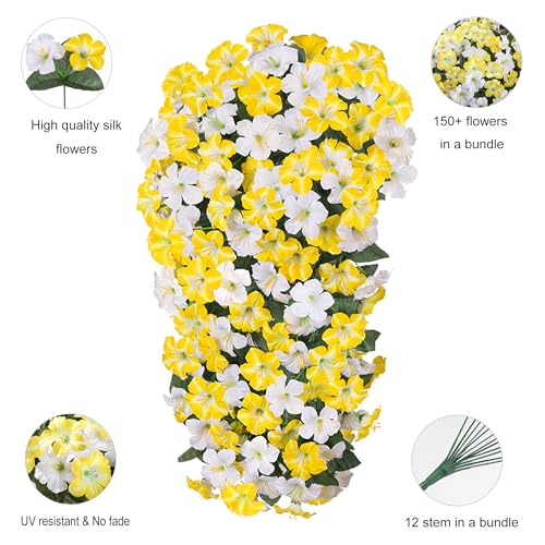 Ivydale Artificial Hanging Flowers for Outdoors, Faux Morning Glory 2Pcs UV & Fading Resistant Silk Flower for Porch Patio Balcony Planter Yard (Yellow) - color: Yellow
