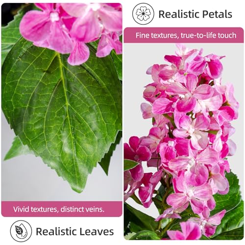 2 Pack Large Artificial Hydrangea Plants Fake Plastic plantas Flowers Trees UV Resistant Indoor Outdoor Realistic Floor Plants Faux Tree for Home Porch Garden Office Porch Patio Front Bonsai Decor - color: 9 Heads, size: 26 IN Magenta