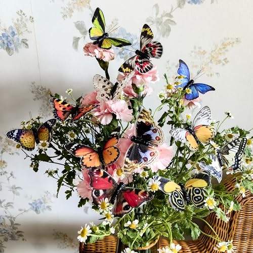 Cartanfill- Artificial Feather Simulation Butterfly Party Decoration Set, a Set of 12 Pieces with Clips, Used for Home Decoration in 12 Colors(A) - color: A Clip