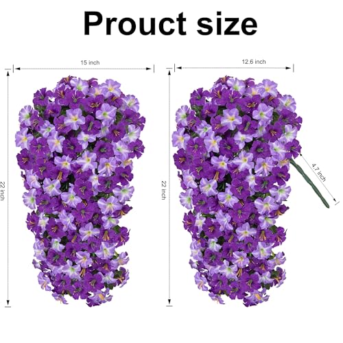 Ivydale Artificial Hanging Flowers for Outdoors, Faux Morning Glory 2Pcs UV & Fading Resistant Silk Flower for Porch Patio Balcony Planter Yard (Purple) - color: Purple