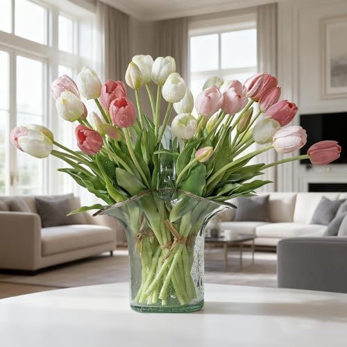40pcs Artificial Tulips Flowers,Soft Touch Latex Bouquet, Fake Tulips Flowers,Spring Wedding Home Room Table Centerpiece Decor White Set - color: 40pcs White Set(no Vase)