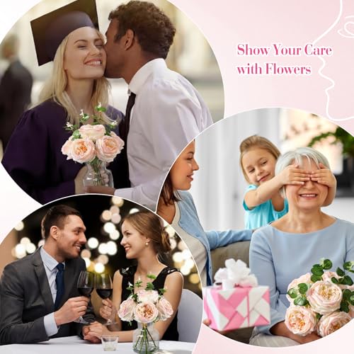 Norme Real to Touch Penoies Artificial Flowers, 6 Pcs Faux Austin Rose in Vase with Big Bloom and Fake Water Real Latex Petals for Wedding Dining Table Centerpiece Home Decor(Light Pink) - color: Light Pink