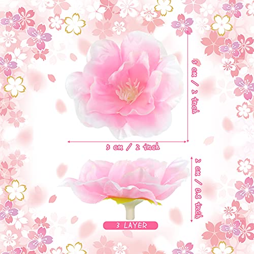 Dilunave 100 Pcs Artificial Cherry Blossom Flower Heads for Crafts Bulk Faux Silk Plum Blossom Petals for DIY Gift Accessories Wedding Floral Party Decoration, 1.5 Inch (4 Colors) - color: 4 Colors