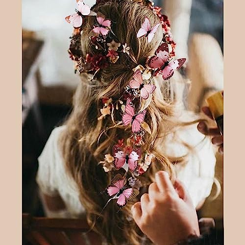 Artificial Butterfly Garland, Fake Butterfly Decorative Vines, DIY 3D Unique Butterfly Hanging Decor for Home Wall Easter Spring Flowers Party Wedding Arch Shopping (Light Pink) - color: Light Pink