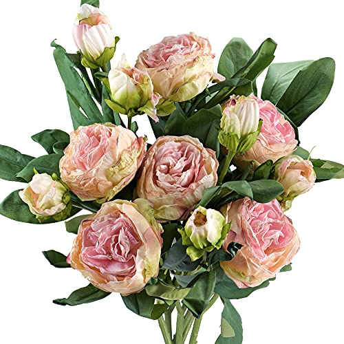 FiveSeasonStuff Vintage Blush Pink Peonies – Realistic Artificial Silk Flowers with Dry-Look Petals, 6 Stems for Rustic Home & Wedding Bridesmaids Bouquet Bridal Showers - color: Rustic Blush Pink (6 Stems)