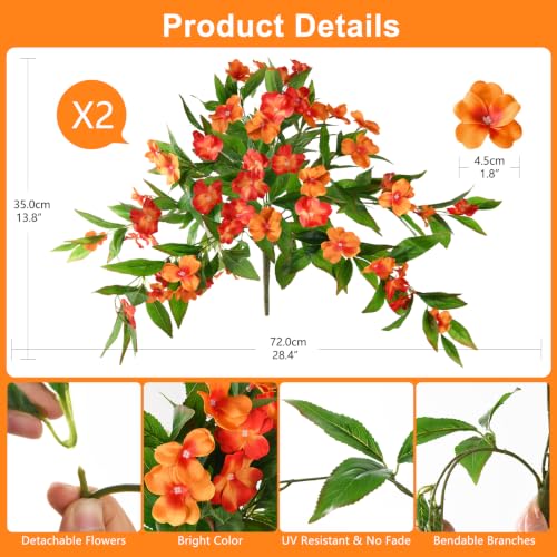 Hommyea Fall Artificial Flowers for Outdoor Fall Decor, 2 Bundles Fake Flowers UV Resistant Faux Silk Flowers No Fade Plastic Flowers for Outside Planters Home Porch Patio Yard Garden Decor - color: Orange,autumn Sunset Red