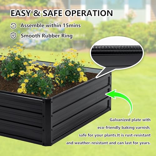 Thanaddo Galvanized Raised Garden Bed 4x3x1ft Outdoor Planter Box Galvanized Steel Garden Bed Kit for Vegetables, Flowers, Herbs and Succulents Black - size: 4x3x1 ft