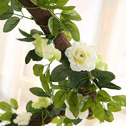 JUSTOYOU 2 Pack (15.8FT) Fake Rose Garland, Artificial Rose Vines Flowers Hanging Silk Rose Vine Wedding Home Backdrop Party Arch Arrangement Decoration - color: Off White+green