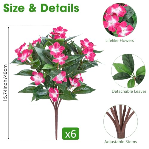 6 Pcs Artificial Flowers for Outdoors Fake Silk Periwinkle Flowers Faux Plants UV Resistant Bouquet Decorations for Planters Spring Summer Garden Porch Patio Window Box Balcony Home, Fuchsia - color: Fuchsia