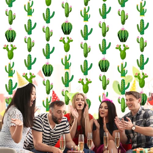Spakon 8 Pcs Cactus Garlands Decoration Fiesta Party Banner Mexican Taco Green Hanging Paper Garlands Tropical Plant Cutouts for Birthday Baby Shower Luau Hawaiian Carnivals Festivals Party Decor - color: Cactus