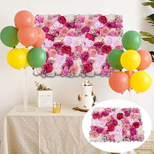 Flower Wall Panels 3D Flower Wall Backdrop, 6Pcs Flower Wall Backdrop Floral Wall Artificial Flower Background Silk Rose Decor Faux for Wedding Home Decoration (Fuchsia, 23.6 * 15.7in) - color: Fuchsia