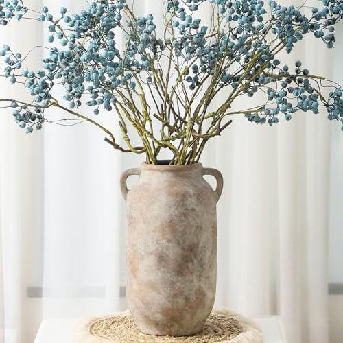 Large Flower Vase Home Decor - 12 inch Tall Ceramic Farmhouse Rustic Table Vases with Handle Living Room Decoration Decorative Modern Vintage for Floor Kitchen Shelf Coffee Dining Desk Fireplace - color: A-12" Retro