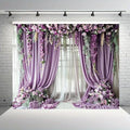 Purple Flower Wall Background Photography Purple Curtains Lavender Butterfly Backdrop for Girls Birthday Bridal Party Decorations Portrait Photo Studio Booth Props