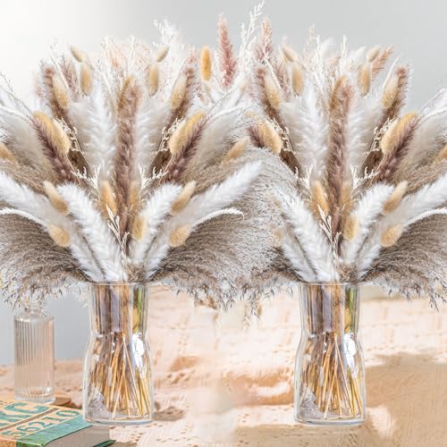 300PCS Natural Pampas Grass Mix Bouquet | Dried Pampas Bouquet for Wedding Boho Flowers Home Table Decor Desk Decor, Rustic Farmhouse Decor (300PCS) - size: 300PCS