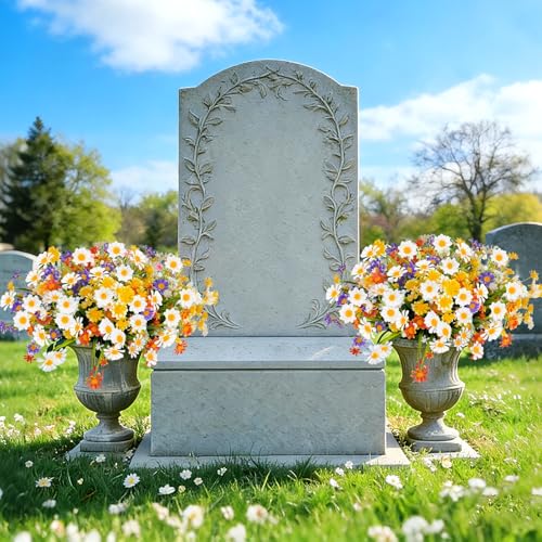 12 Bundles Artificial Daisy Flowers for Outdoors Summer Decor, UV Resistant No Fade Fake Cemetery Flowers Faux Plastic Greenery Plants for Hanging Planter Home Gardens Porch Memorial Day Décor(Colors) - color: Colors, size: 12 Bundles
