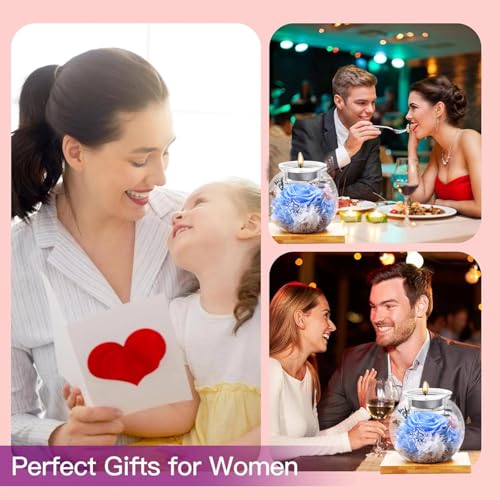 Flowers for Delivery, Preserved Flower in Glass Dome with Scented Candle, Long Lasting Rose Gifts for Women Wife Girlfriend on Christmas Mothers Day Valentines Day Birthday (Blue) - color: Blue