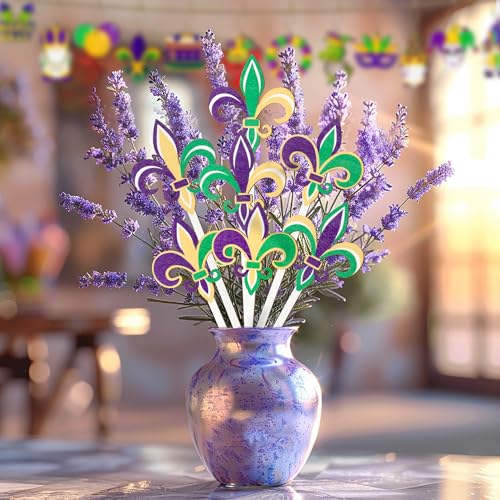 TICIAGA Carnival Iris Wooden Picks - 14PCS Circus Iris Double-Sided Wooden Decorative Picks for Home Vase Filler Mardi Gras Colorful Iris Wooden Picks Decor for Carnival Party Decorations Supplies - color: Carnival Iris
